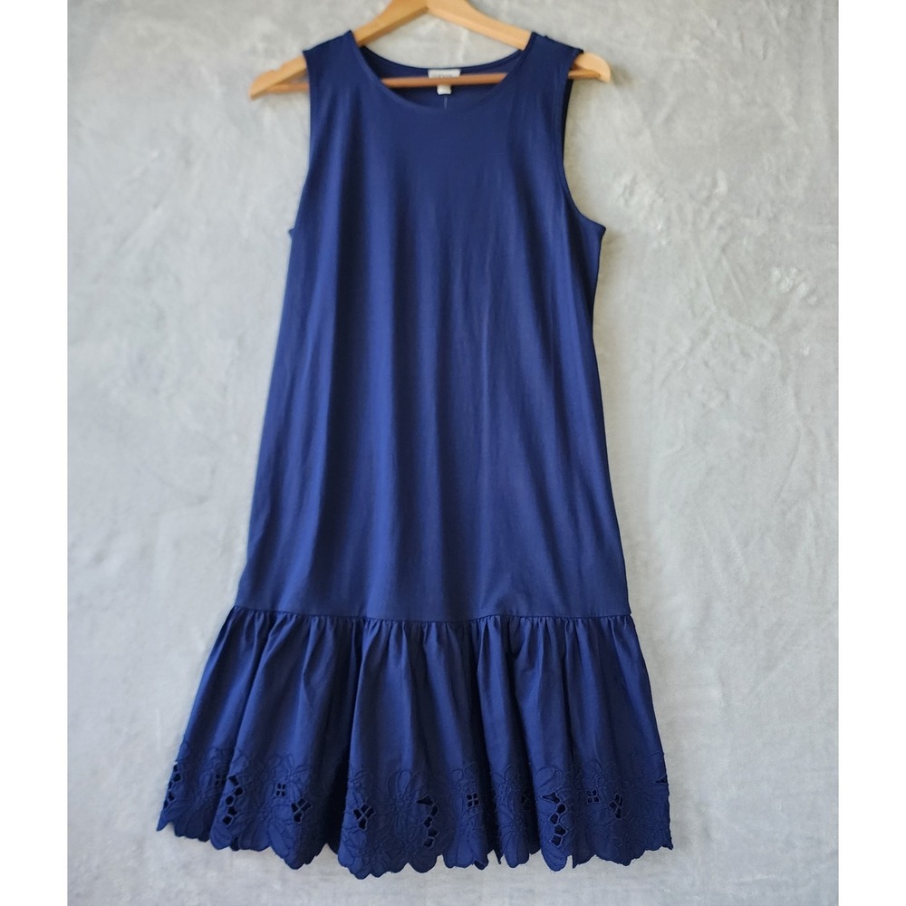 J.Crew Dress Womens Size Medium Tank Eyelet Lace Hem Antique Blue Mixed Media